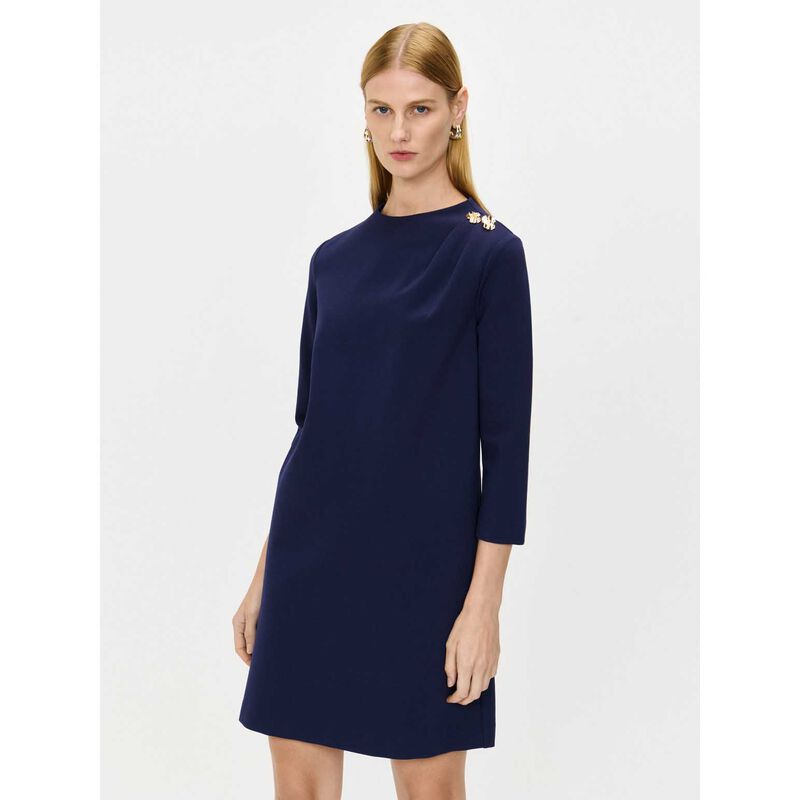 Veronika Maine Compact Ponte Button Shoulder Dress image number 3
